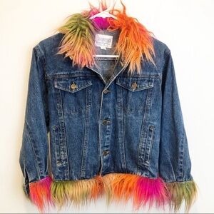 Pam Chorley Vibrant Denim Jacket with Faux Fur Accents Size 14